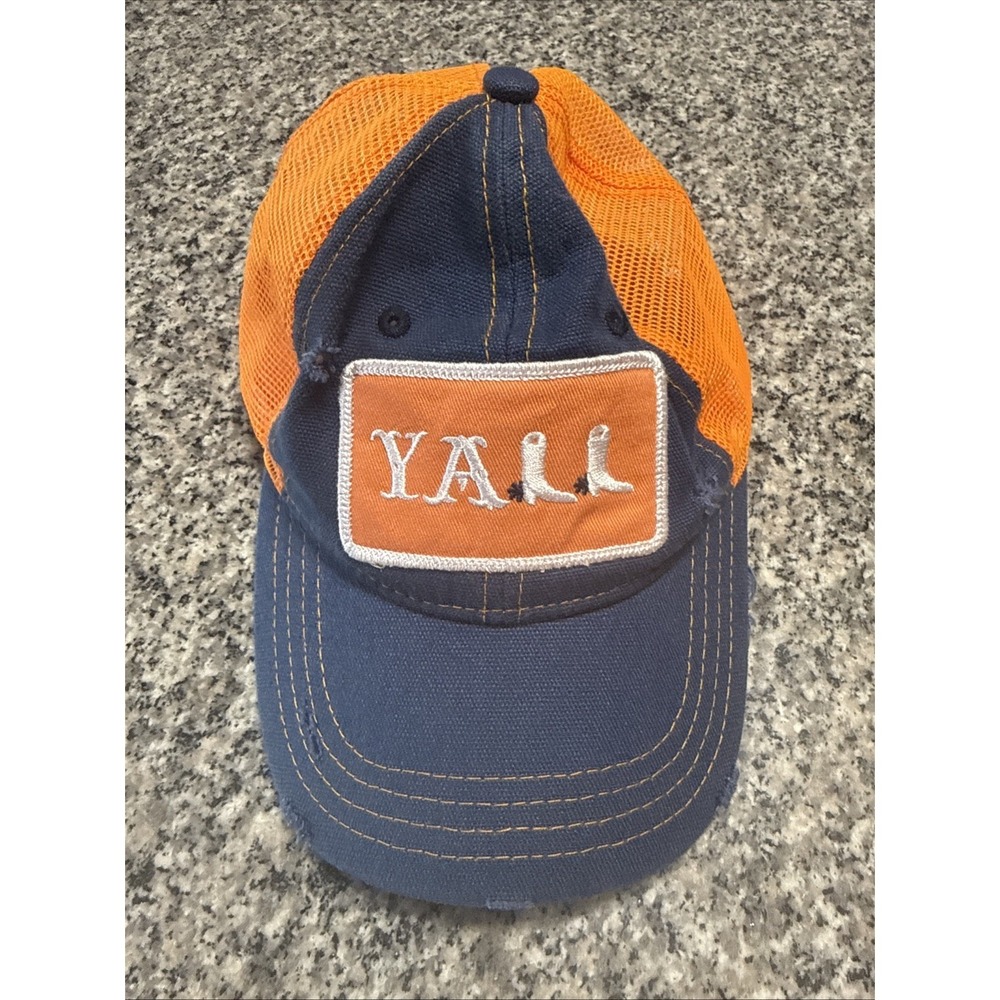 YALL Cowboy Boots Blue/Orange Trucker's Or CowBoy Cap‎ Distressed